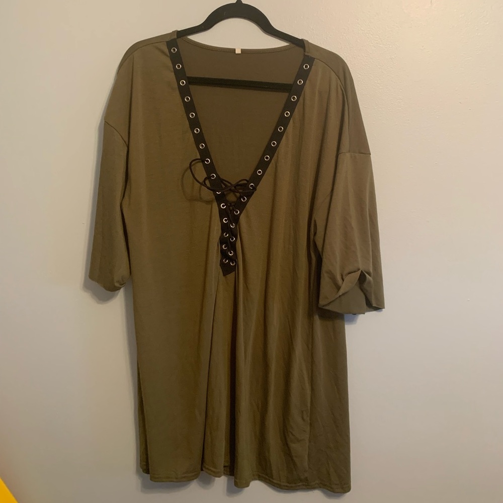 Army green crisscross T-shirt dress